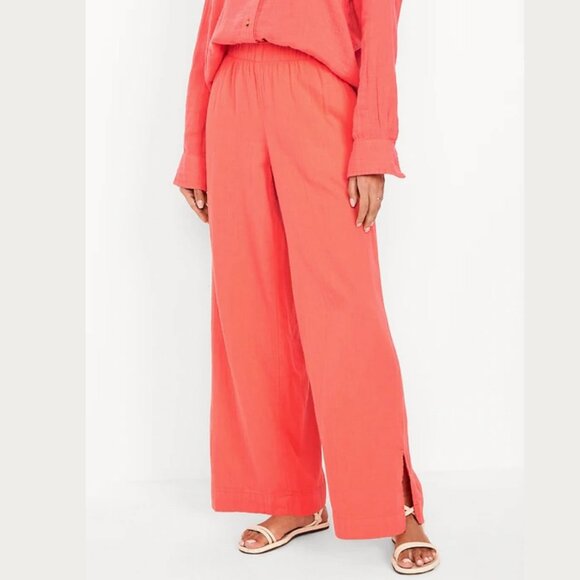 Old Navy High-Waisted Crinkle Gauze Super Wide-Leg Pants in Coral (M) NWT! - Picture 2 of 13